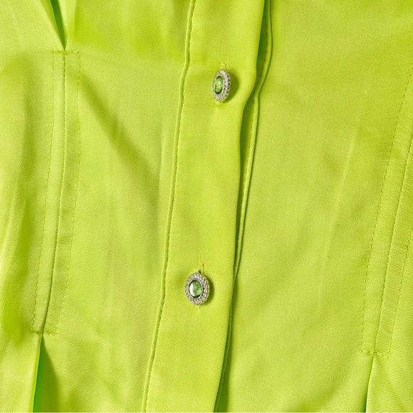 🍋🟩 NWT ZARA SATIN LIME CORSET EFFECT PLEATED SHIRT DRESS - Picture 7 of 10